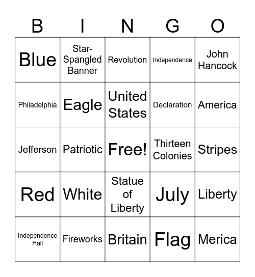 Independence Day Bingo! Bingo Card