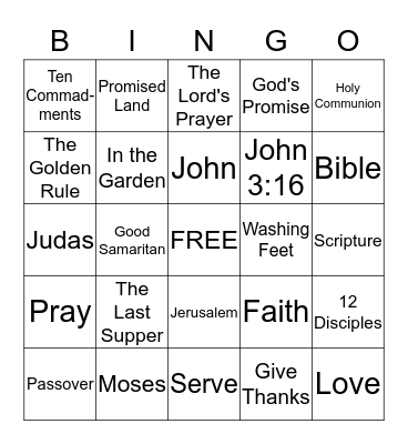 Sunday School Bible Bingo Card