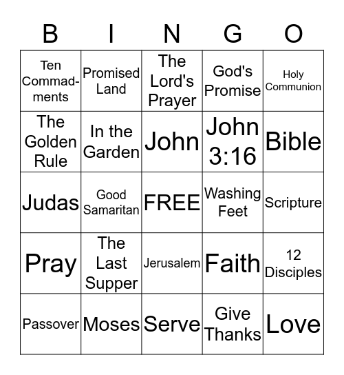 Sunday School Bible Bingo Card