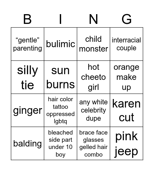 white people Bingo Card