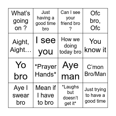 Big T Bingo Card