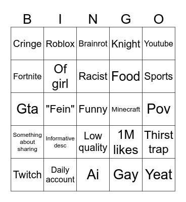 Instagram Bingo Card