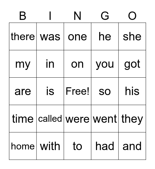 Oxford Words 1 - 50 Bingo Card