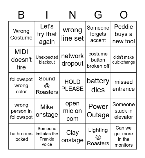 Jersey Boys Tech Bingo Card