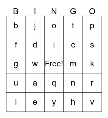 Alphabet Bingo Card