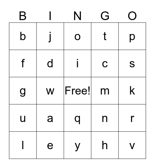 Alphabet Bingo Card