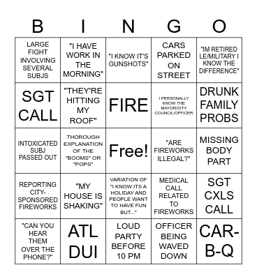 4th of July Bingo Card