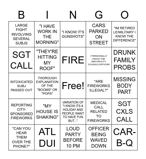 4th of July Bingo Card