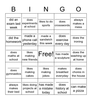 Make and Do Bingo Card
