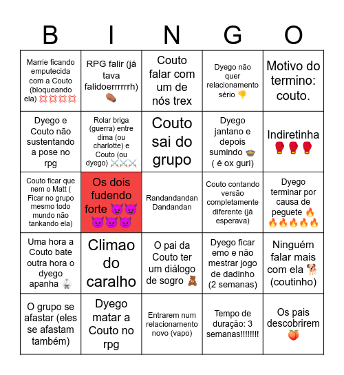 Possibilidades da merda Bingo Card