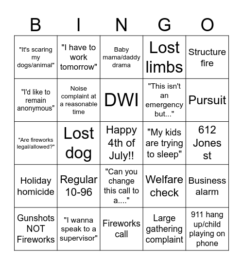 4th of July Bingo Card