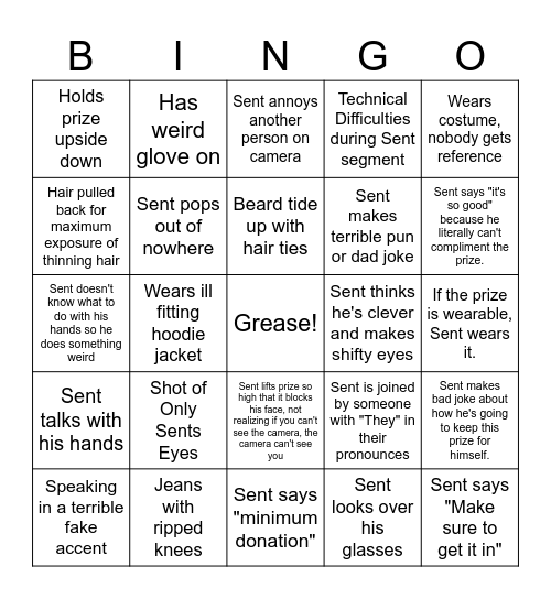 Sent Bingo Card