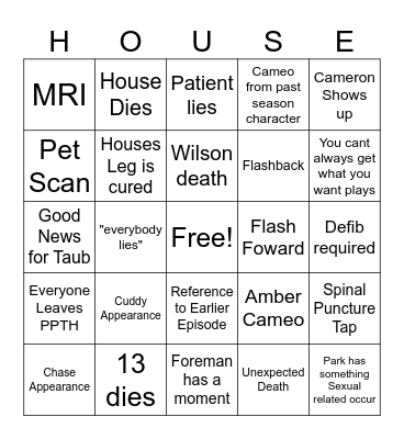 House Finale Bingo Card