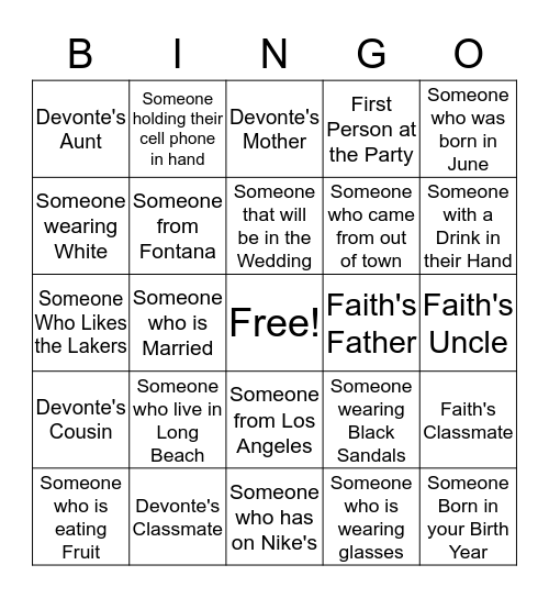 Faith & Tae I Do Bingo Card