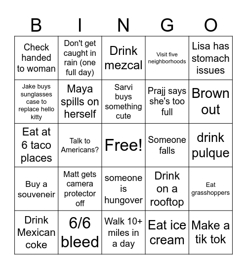 CDMX Bingo Card