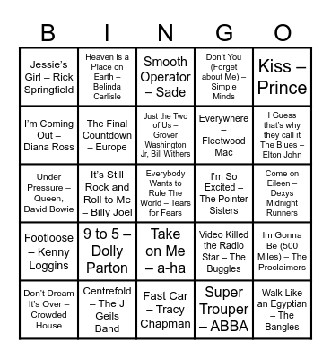 80'S MUSIC BINGO Card