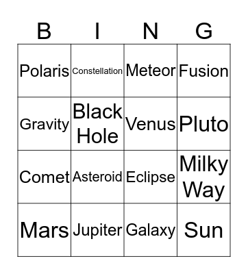 Astronomy Bingo Card
