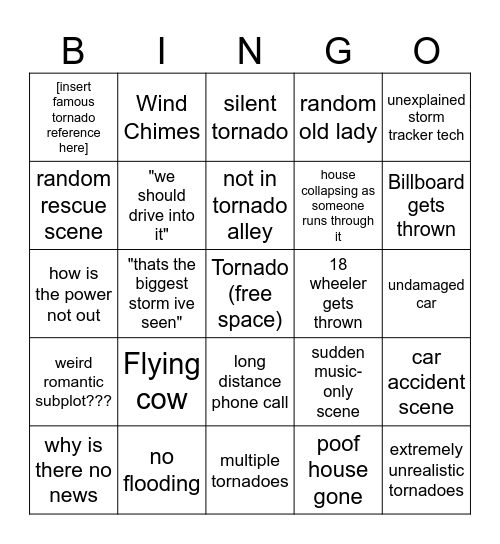 tonado movies Bingo Card