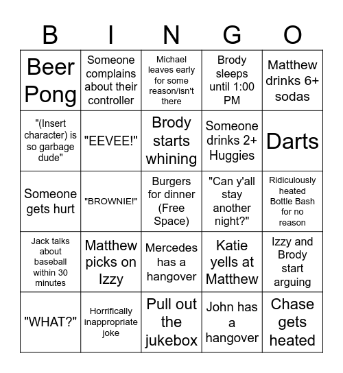 Lake Bingo Card