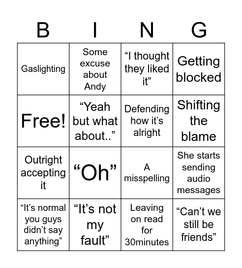 Weirdo Bingo Card