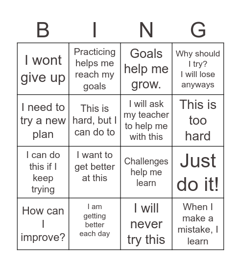 Growth Mindset! Bingo Card