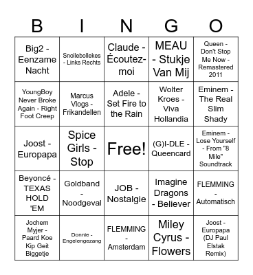 Groep 4 muziek bingo Card