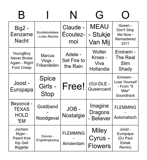 Groep 4 muziek bingo Card