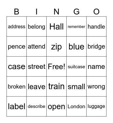 Words Bingo Card