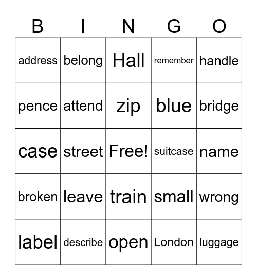 Words Bingo Card