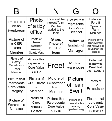 Spartan Spirit Picture Bingo Card