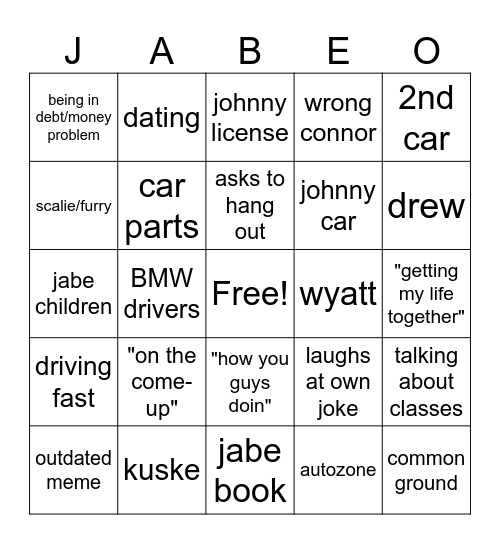 JAbe Bingo Card