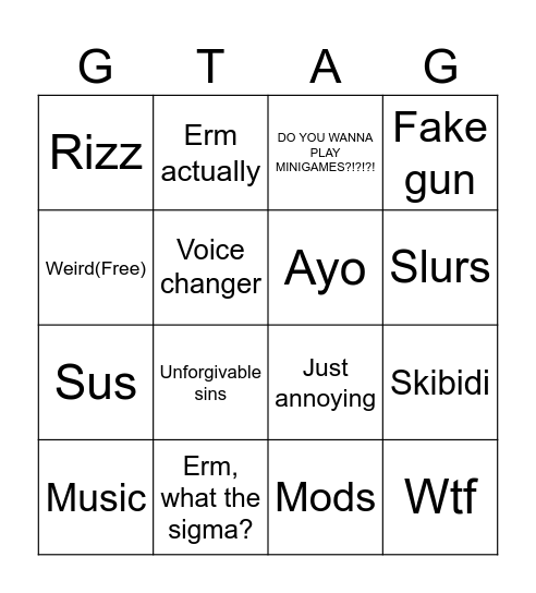 Gtag bingo Card