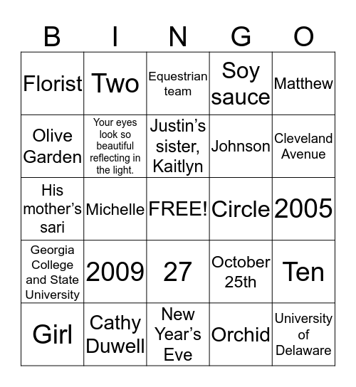 Untitled Bingo Card
