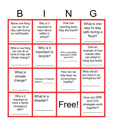 DRR CCAM Binggo Bingo Card