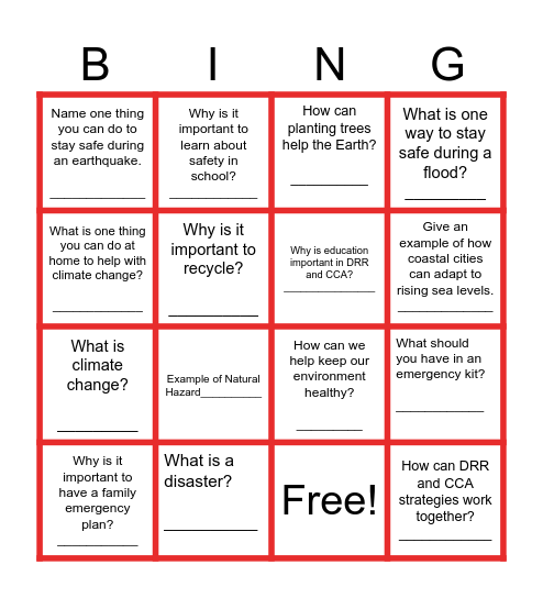 DRR CCAM Binggo Bingo Card