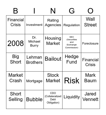 ASP Cinema Series: The Big Short Bingo Card