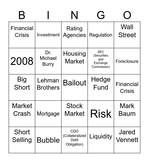 ASP Cinema Series: The Big Short Bingo Card