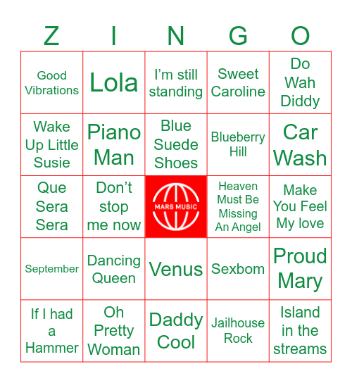 Classic Oldies Bingo Card