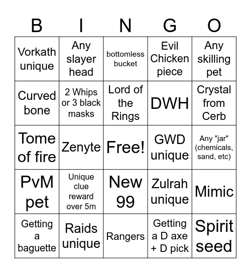 OSRS Bingo Card