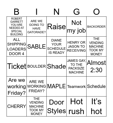 Kabinart Company Picnic  Bingo Card