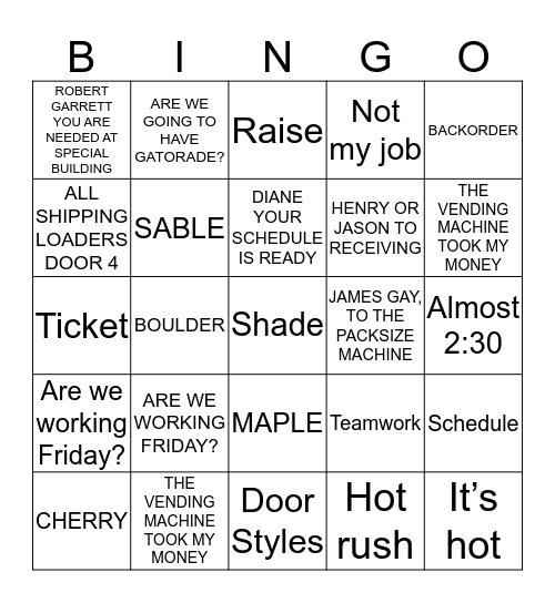 Kabinart Company Picnic  Bingo Card