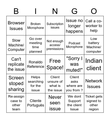 Support card Bingo Card