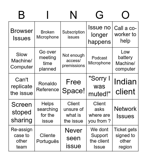 Support card Bingo Card