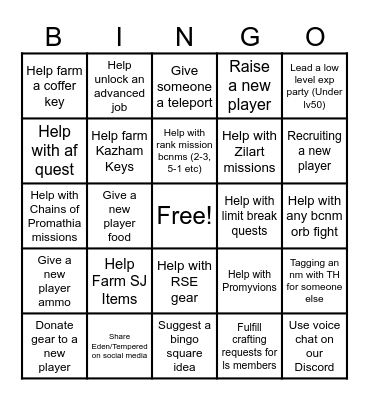 Tempered Bingo Card