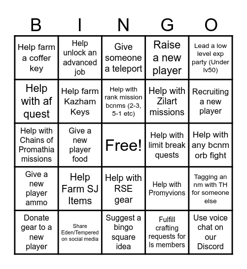 Tempered Bingo Card