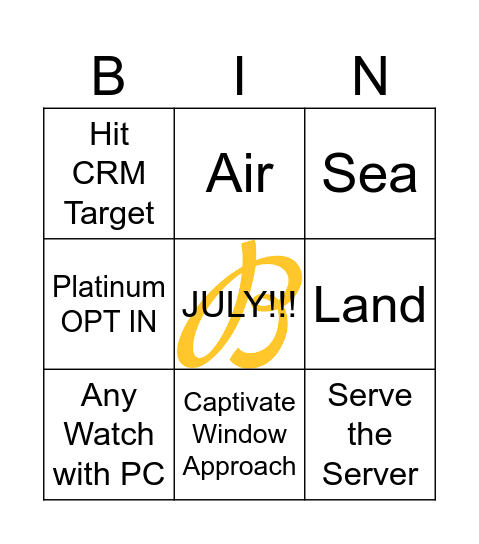 July Incentive Bingo Card