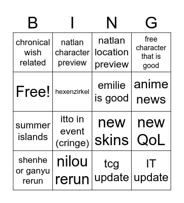4.8 livestream Bingo Card