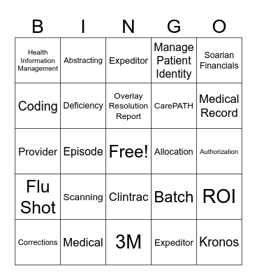 Medical Records  Bingo Card