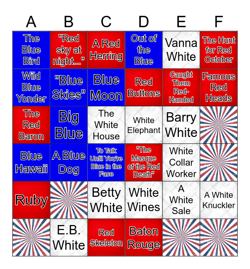 Red, White, and Blue Quiz Bingo Card