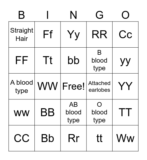 Punnett Square Bingo Card